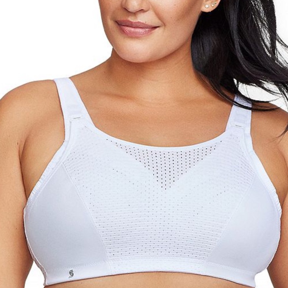 GLAMORISE SPORT white Wirefree high impact cami sports bra size 34DD NWOT